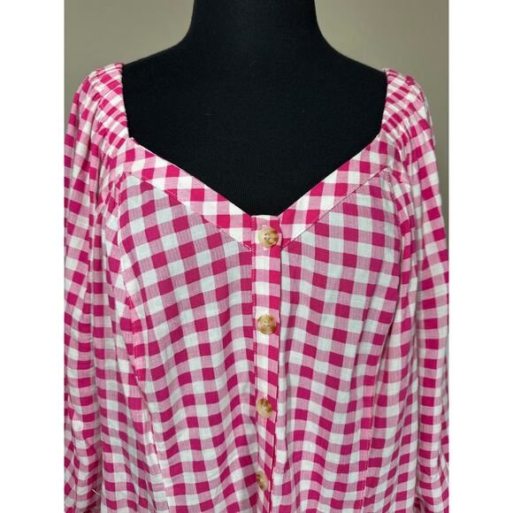 Torrid Fit & Flare Rayon Slub Button Up 3/4 Sleeve Gingham Peasant Top Size 1X - Picture 4 of 15